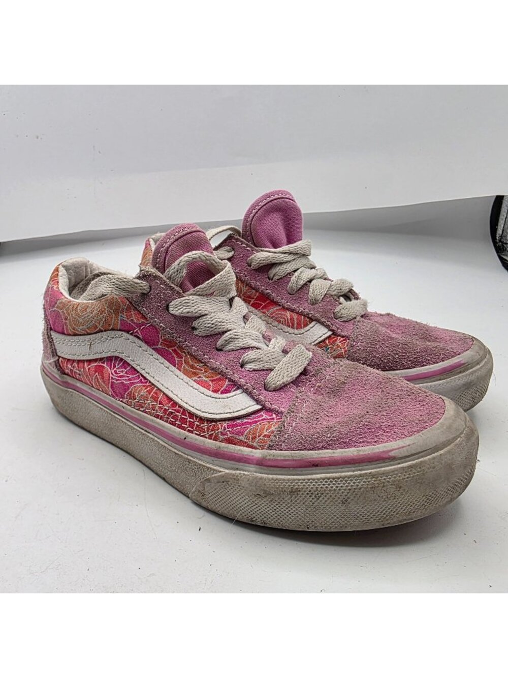Vans Old Skool Girls Size 12 Pink Floral Rose Camo Shoes Casual School Outdoors